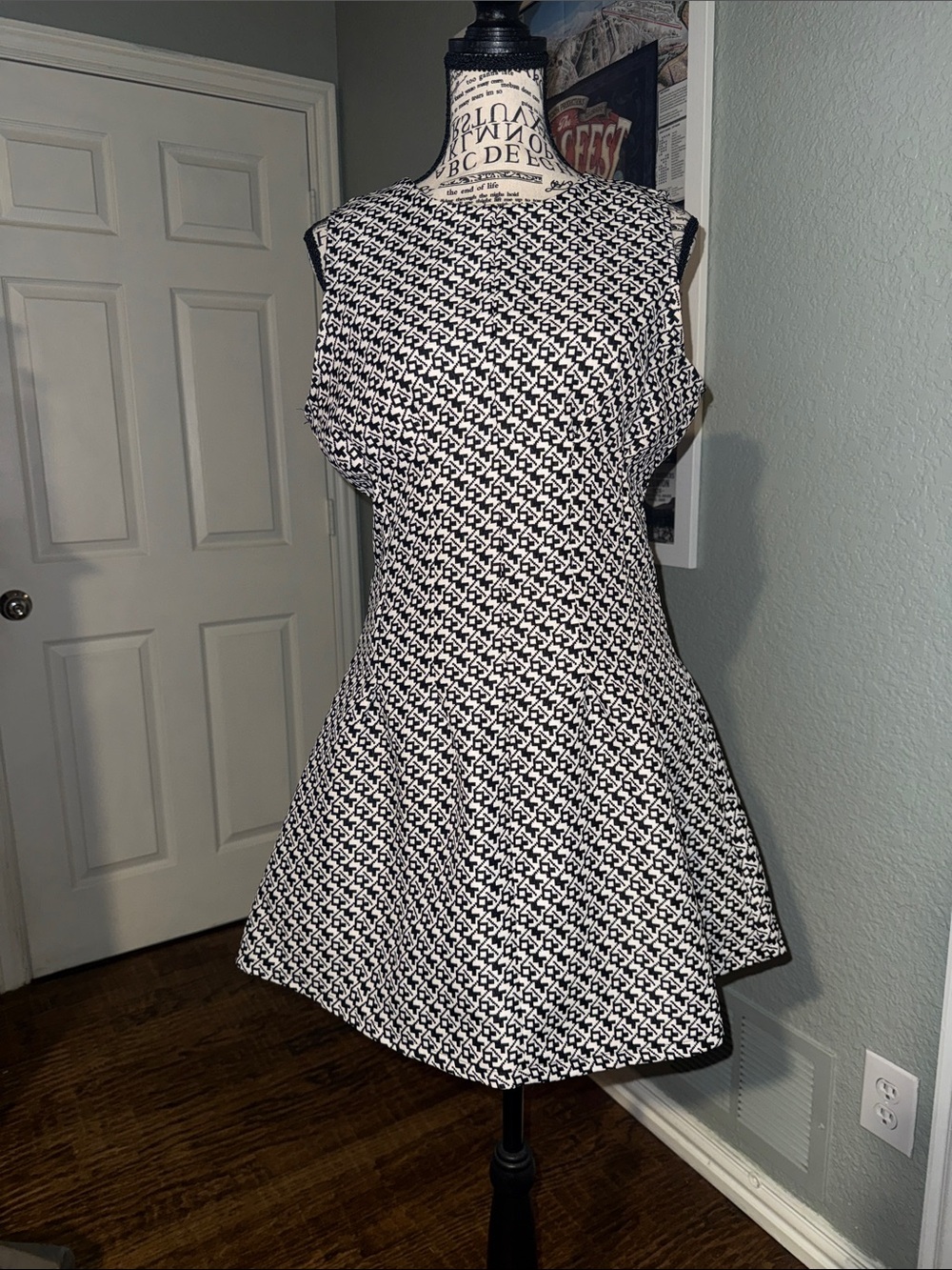 Black and White Sleeveless Fit-and-Flare Mini Dress